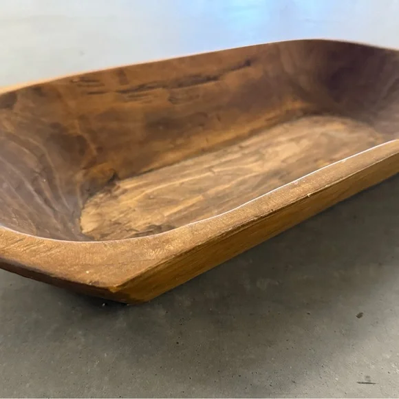 Hand Carved Solid Wood Rectangular Dough Bowl 17-1/2” x 8-1/2” - Picture 2 of 9